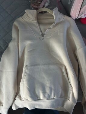Cream Half-Zip Pullover Hoodie and matching Sweatpants